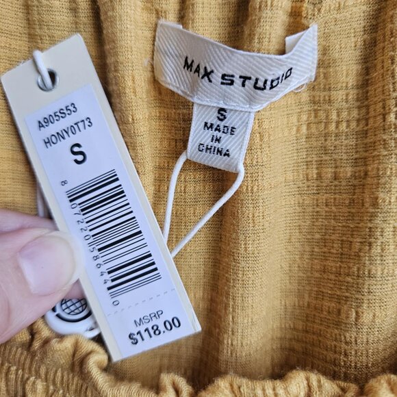 💫NWT Max Studio Yellow Boho Tiered Babydoll Flutter Sleeve Mini Dress Size S - Picture 11 of 13